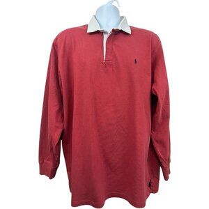 Vtg Polo Ralph Lauren Rugby Shirt Men Sz L Long Sleeve Coral Orange Retro Preppy